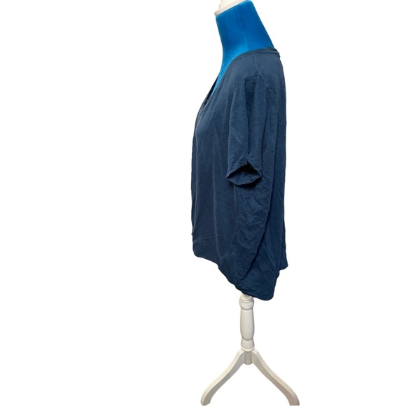 Tahari basic high low blue top sz 1x v neck drop 100% linen cap sleeve loose - Picture 6 of 8